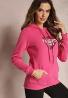 Bluzy damskie - Fioletowa Bluza Kangurka Ocieplona Polarem z Ozdobnym Nadrukiem Elili - miniaturka - grafika 1