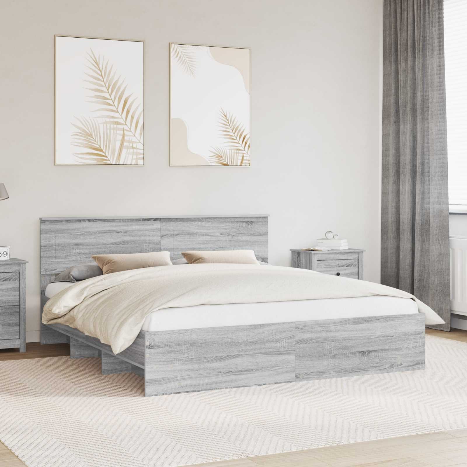 vidaXL Ramka łóżka Szary Sonoma 200 x 200 cm Materiał z włókien drzewnych