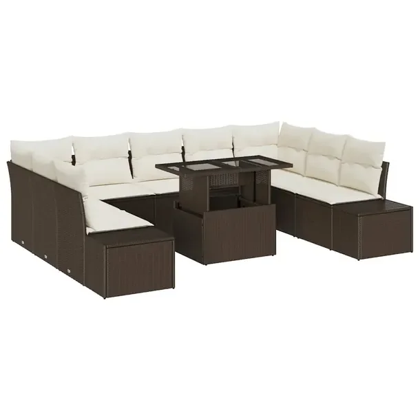 Zestaw Sofa Ogrodowa Modularna z Przechowywaniem, Polirattan, Kremowy, 10 E