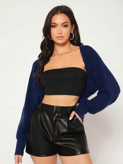 SHEIN SWETER GRANATOWY Z DŁUGIM RĘKAWEM 38 ŁNG