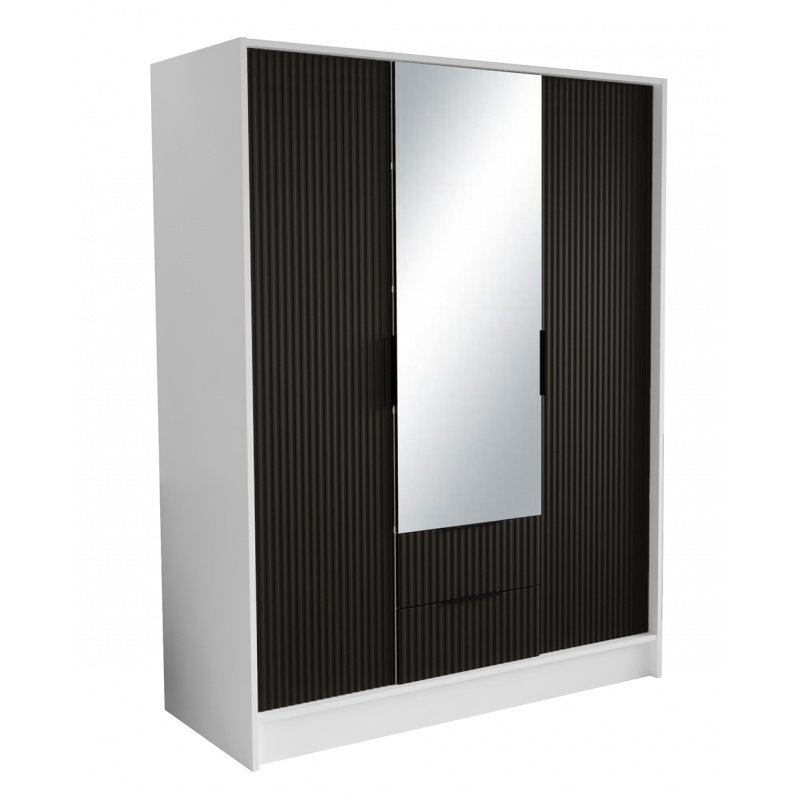 Szafa z drzwiami skrzydłowymi NOEMI, 3-drzwiowa szafa z 2 szufladami i lustrem, nowoczesna szafa, wymiary szafy: 150 x 200 x 51 cm