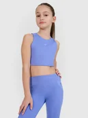 Koszulki dla dziewczynek - 4F Crop top sportowy szybkoschnący dziewczęcy 4F JUNIOR x Anna Lewandowska - niebieski 146/152 (10-12 lat) - miniaturka - grafika 1