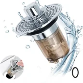 Korki do umywalek - Filtr do zlewu, dwuwarstwowy korek do zlewu, filtr do zlewu łazienkowego, odporny na zapachy i owady, ze stali nierdzewnej i mosiądzu, do otworów odpł - miniaturka - grafika 1