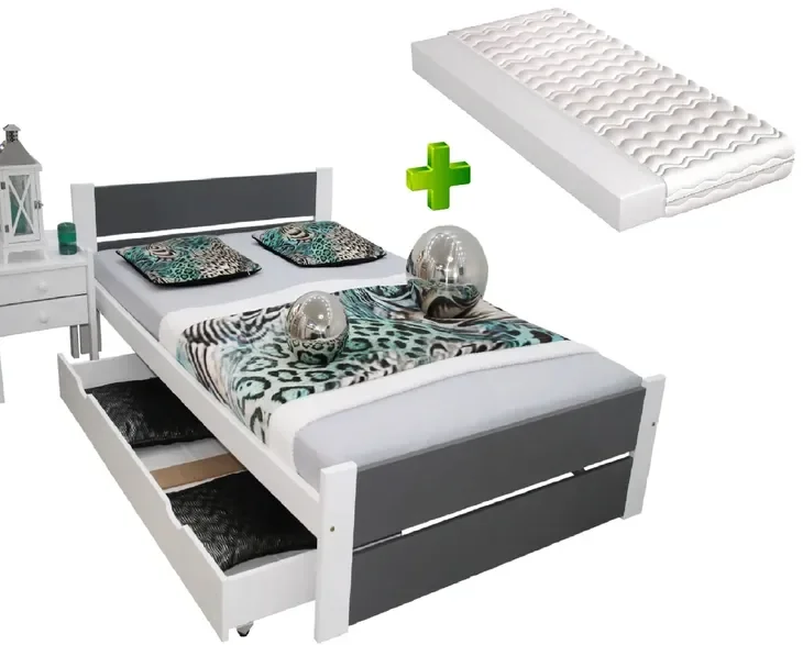 Łóżko LEA 120x200 białe szare + MATERAC pianka