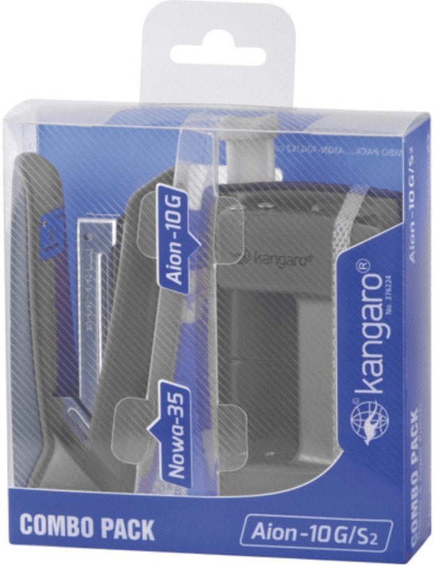 Kangaro Zestaw zszywacz Nowa-35 + dziurkacz Aion-10G, pudełko z zawieszką, metaliczny szary