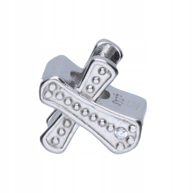 Zawieszka srebrna 925 do bransoletki rodowana krzyżyk biała cyrkonia 2.63g