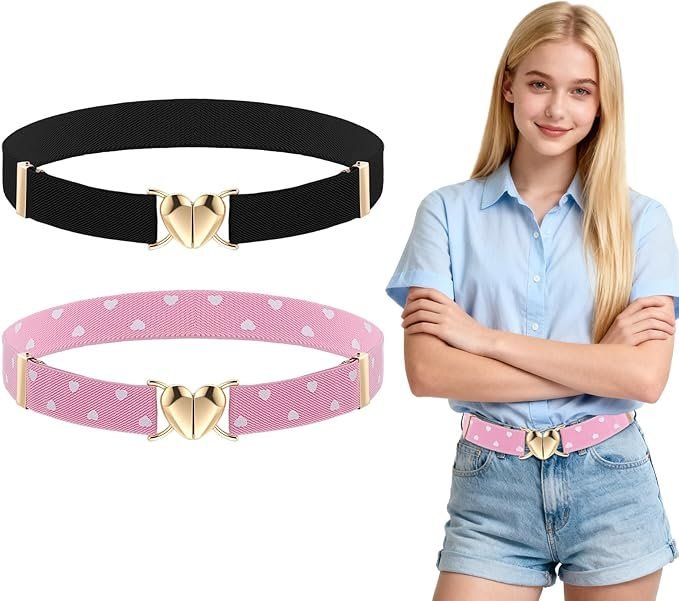 PASEK DZIEWCZĘCY ZESTAW 2 SZTUK W KSZTAŁCIE SERCA CZARNY RÓŻOWY REGULOWANY