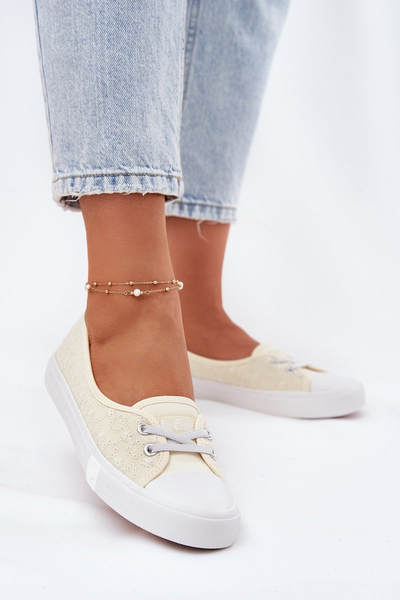 Tenisówki Trampki Damskie Z Haftem Lee Cooper LCW-25-31-3445L Beżowe-38