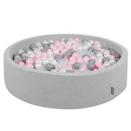 Suche baseny - KiddyMoon, suchy basen okrągły z piłeczkami 7cm 120x30 jasnoszary: perła-szary-transparent-pudrowy róż 120x30/1000piłek - miniaturka - grafika 1