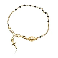Bransoletki - ankabizuteria.pl Bransoletka srebrna pozłacana RÓŻANIEC z czarnymi on - miniaturka - grafika 1