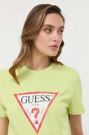 Koszulki sportowe damskie - Guess t-shirt bawełniany kolor zielony - miniaturka - grafika 1