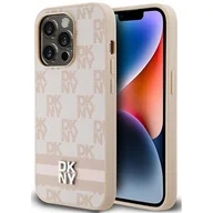 Etui i futerały do telefonów - Oryginalne Etui IPHONE 14 PRO DKNY Hardcase Leather Checkered Mono Pattern & Printed Stripes (DKHCP14LPCPTSSP) różowe - miniaturka - grafika 1
