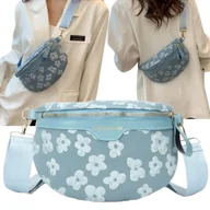 Nerki - Torba Saszetka Damska Crossbody Nerka Na Ramię Pojemna Niebieska Kwiatki - miniaturka - grafika 1
