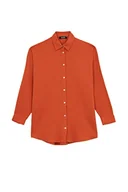 Bluzki damskie - DeFacto Damska bluzka z długim rękawem, koszula z guzikami, do noszenia na co dzień, pomarańczowy, S-M - miniaturka - grafika 1