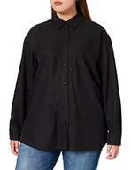 Bluzki damskie - Samoon Damska bluzka z długim rękawem, mankiety, bluzka, koszulowa, bluzka z długim rękawem, jednokolorowa, duże rozmiary, czarny, 46 - miniaturka - grafika 1