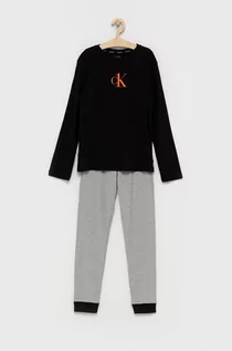 Piżamy damskie - Calvin Klein Underwear Piżama bawełniana dziecięca kolor czarny gładka - grafika 1