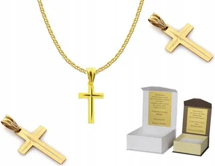 Złoty łańcuszek pr. 585 medalik KRZYŻYK KRZYŻ 50 cm DEDYKACJA GZ1KZ3 - Biżuteria dla dzieci - miniaturka - grafika 1