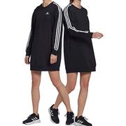 Sukienki - adidas Sukienka damska W 3s SWT DRE, czarna/biała, XS, czarny/biały, XS - miniaturka - grafika 1