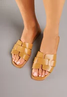 Klapki i japonki damskie - Jasnobrązowe Klapki z Ozdobnymi Paskami Pollaloria - miniaturka - grafika 1