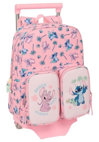 Safta STITCH BEACH Plecak dziecięcy z wózkiem 705, idealny dla dzieci w różnym wieku, wygodny i wszechstronny, jakość i wytrzymałość, 26 x 11 x 34 cm, Pastelowy róż, M, Casual