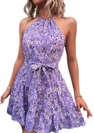 Sukienki i spódnice sportowe - Piękna damska sukienka mini modna w kwiaty fioletowa wiązana XL - miniaturka - grafika 1