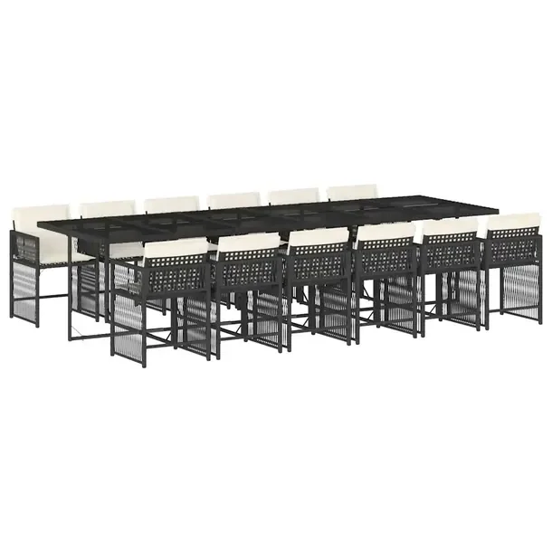 Zestaw mebli ogrodowych 330 x 106 x 73 cm, czarny, z kremowymi poduszkami