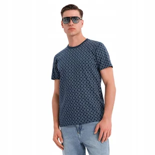 Męska koszulka dzianinowa nadruk full print granatowa OM-TSFP-0250 V1 XXL - Koszulki męskie - miniaturka - grafika 1