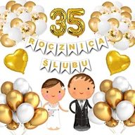 Balony i akcesoria - ZESTAW DEKORACJI 35 ROCZNICA ŚLUBU BALONY ZŁOTO BIAŁE 37 SZT - miniaturka - grafika 1
