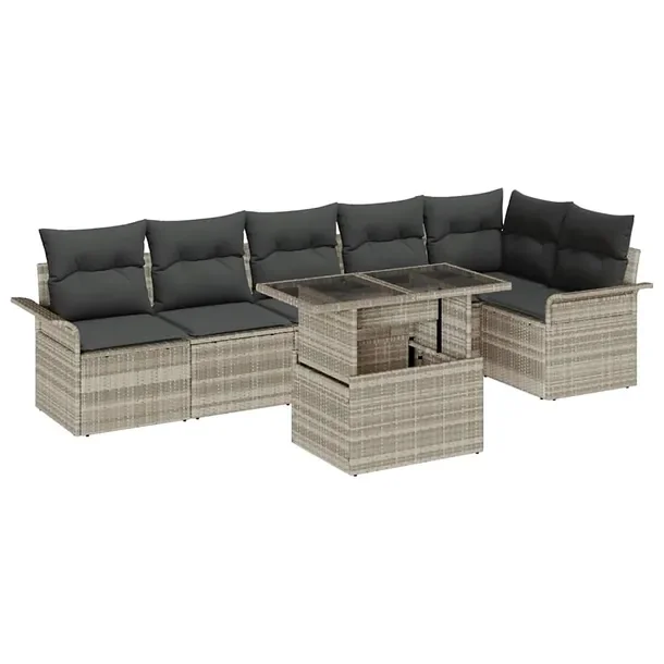Zestaw Sofa Ogrodowa z Syntetycznego Rattanu Jasnoszary 4 Elementy