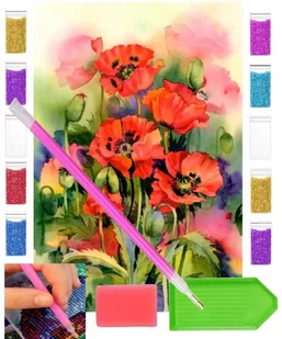 Haft diamentowy KWIATY MAKI 30x40 OBRAZ duży zabawki kreatywne plastyczne - Zabawki kreatywne - miniaturka - grafika 1