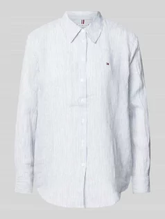 Koszule damskie - Bluzka lniana ze wzorem w paski - grafika 1