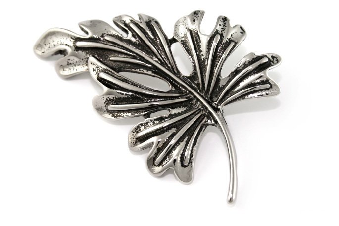 Duża Broszka Jesienna Srebrny Liść