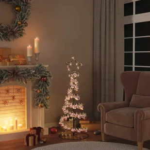 vidaXL Choinka w kształcie stożka z bombkami 80 LED ciepły biały 120 cm - Choinki - miniaturka - grafika 1