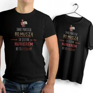 Koszulki męskie - Koszulka Męska Czarna dla Kuriera Bawełniana T-shirt Trwały Nadruk - miniaturka - grafika 1