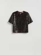 Moda i Uroda OUTLET - Reserved - Cekinowy t-shirt boxy - ciemnobrązowy - miniaturka - grafika 1