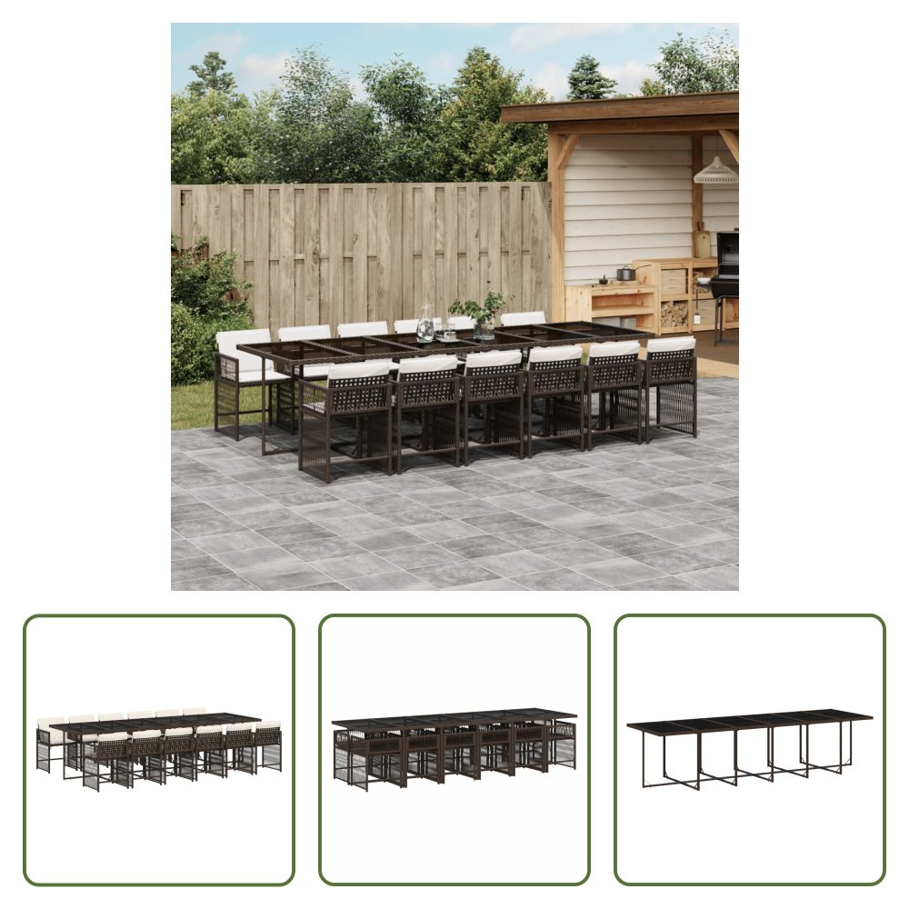 The Living Store 13-częściowy ogrodowy zestaw jadalniany z poduszkami z brązowego polirattanu