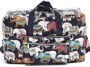Składana torba podróżna dla kobiet i dziewcząt, duża, urocza torba na weekendowy wypad na noc, dla dzieci torba na bagaż w kratkę, Słoń indyjski, Jeden rozmiar - Torby podróżne - miniaturka - grafika 1