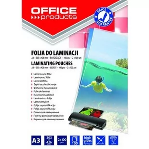 OFFICE PRODUCTS Folia do laminowania OFFICE PRODUCTS A3 2x100mikr. błyszcząca 100szt. transparentna 20325625-90 - Akcesoria do laminatorów - miniaturka - grafika 1
