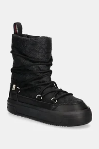 Tommy Hilfiger śniegowce LACE-UP MONOGRAM SNOWBOOT kolor czarny FW0FW08430 - Śniegowce damskie - miniaturka - grafika 1