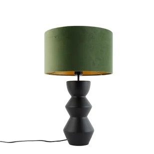 QAZQA Designerska lampa stołowa czarna z abażurem z czarnego weluru w kolorze zielonym ze złotem 35 cm - Alisia - Lampy stojące - miniaturka - grafika 1