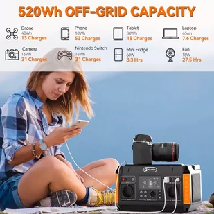 Przenośna Stacja Zasilania FlashFish P60 560W/520Wh Generator Solarny, Gniazda AC Czystej Sinusoidy 220V, 11 Wyjść, UE - Akumulatory ogólnego zastosowania - miniaturka - grafika 3