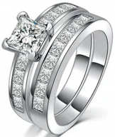 Pierścionki - Srebrny Pierścionek z Cyrkonią Cubic Podwójny Cyrkonie Stal Chirurgiczna - miniaturka - grafika 1