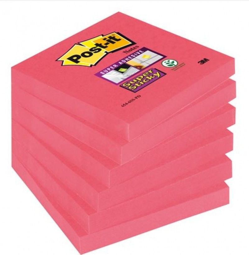 Post-it Karteczki samoprzylepne POST-IT Super Sticky 654-6SS-PO, 76x76mm, 1x90 kartek, różowe