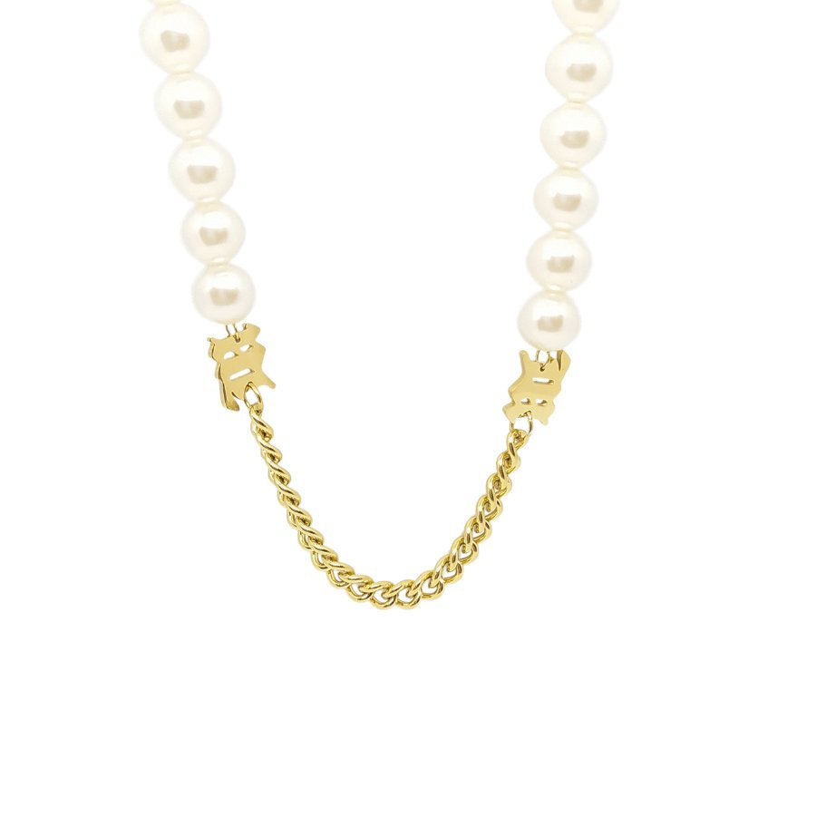 Celebrytka Naszyjnik z Perełkami i Łańcuszkiem - Pozłacana stal chirurgiczna