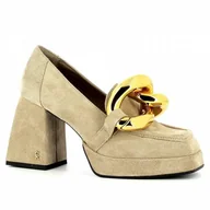 Mokasyny damskie - Beżowe półbuty damskie na platformie CARINII - Carinii - miniaturka - grafika 1