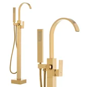 Baterie wannowe i prysznicowe - Bateria wannowa wolnostojąca z prysznicem kaskada złota - miniaturka - grafika 1