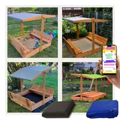 Place zabaw - MOCNA DUŻA PIASKOWNICA DREWNIANA ZAMYKANA Z DASZKIEM DLA DZIECI 120 cm IMPREGNOWANA PREMIUM PREZENT DLA DZIECKA + EBOOK - miniaturka - grafika 1