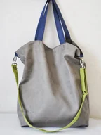 Torebki damskie - TORBA HOBO XXL - szary, limonka, niebieski - miniaturka - grafika 1