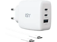 Zasilacze do laptopów - Ładowarka sieciowa ISY IAC-5650-WT 65W 2xUSB-C USB-A GaN + kabel USB-C 2m Czarny - miniaturka - grafika 1