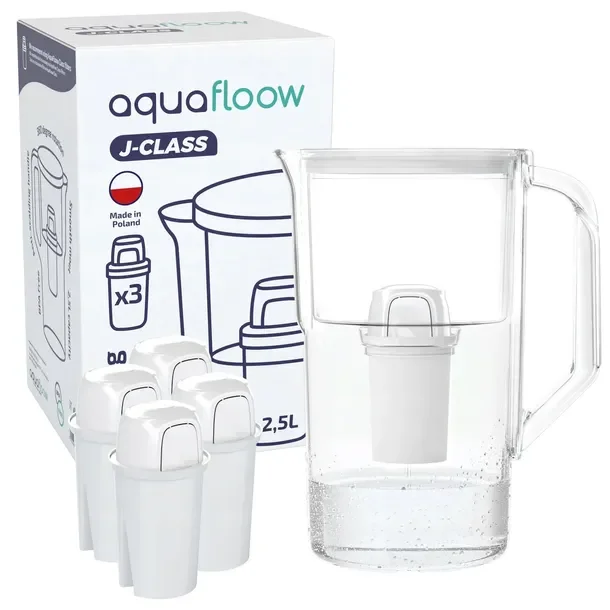 Plastikowy dzbanek filtrujący AquaFloow J-CLASS 2,5l biały + 5x filtr wody